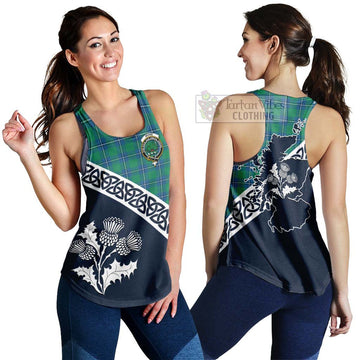 Irvine Tartan Women's Racerback Tanks Featuring Thistle and Scotland Map