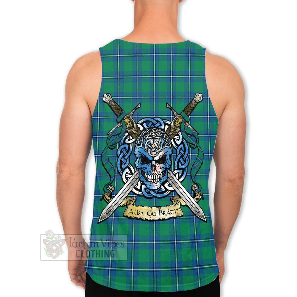 Tartan Vibes Clothing Irvine Tartan Men's Tank Top with Family Crest Celtic Skull Style