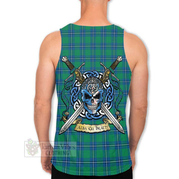 Irvine Tartan Men's Tank Top with Family Crest Celtic Skull Style