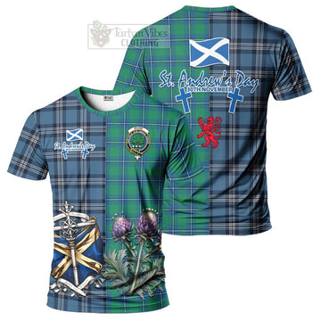 Irvine Tartan T-Shirt Happy St. Andrew's Day Half Tartan Style