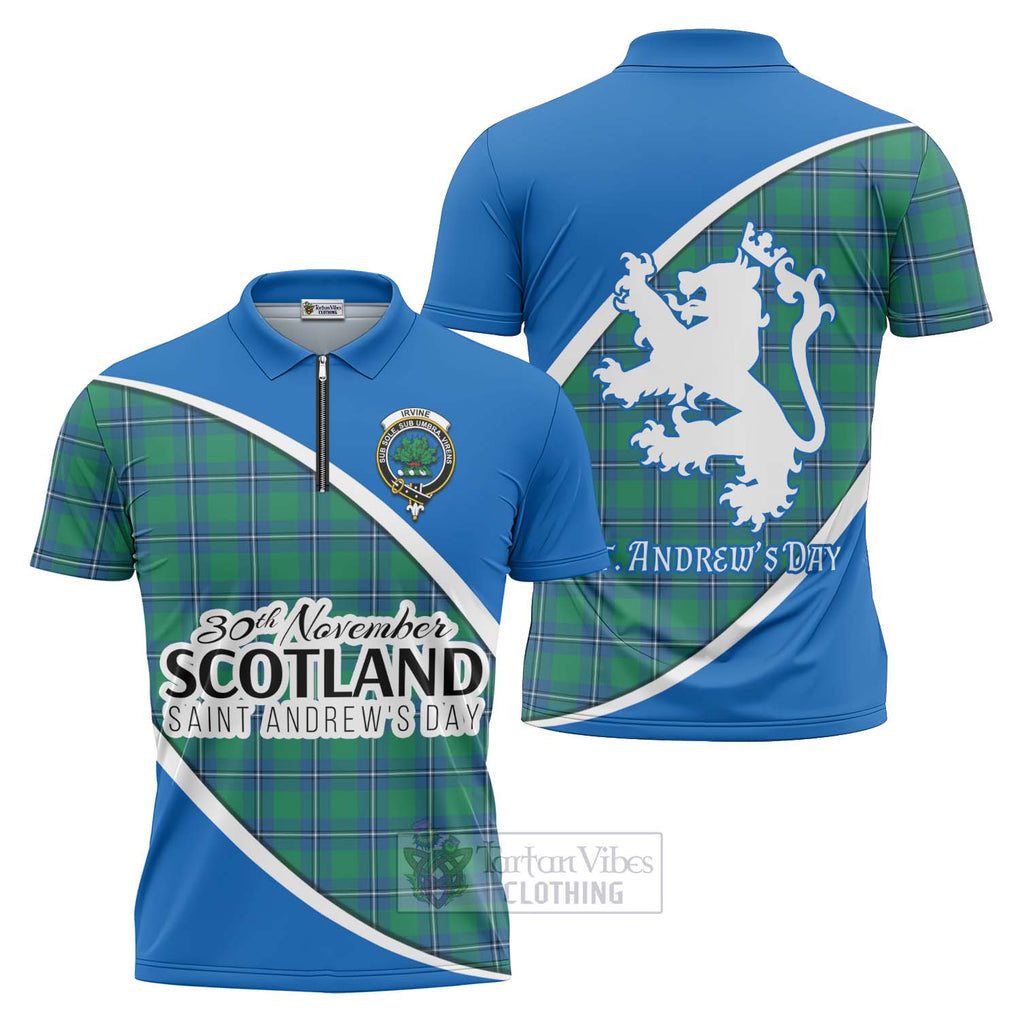 Tartan Vibes Clothing Irvine Family Crest Tartan Zipper Polo Shirt Celebrate Saint Andrew's Day in Style