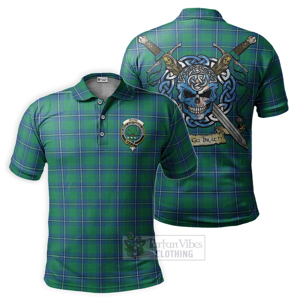 Tartan Vibes Clothing Irvine Tartan Polo Shirt with Family Crest Celtic Skull Style