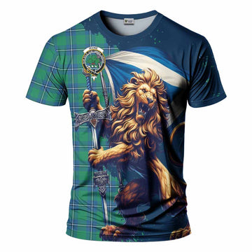 Irvine Tartan Family Crest T-Shirt with Scottish Majestic Lion