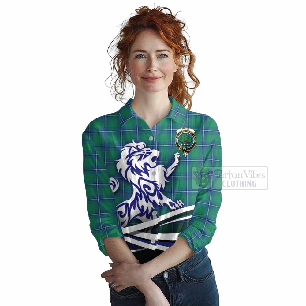 Tartan Vibes Clothing Irvine Tartan Women's Casual Shirt with Alba Gu Brath Regal Lion Emblem