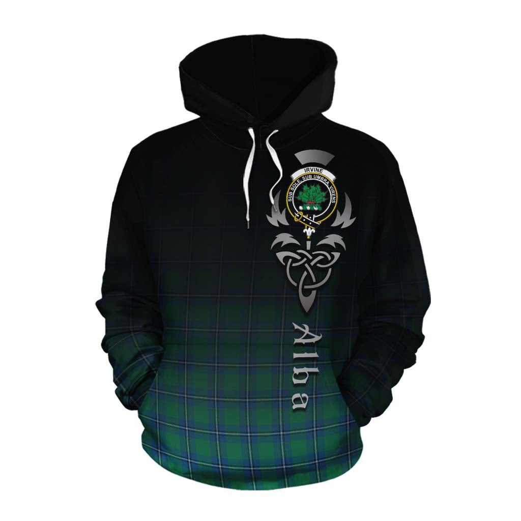 Tartan Vibes Clothing Irvine Tartan Cotton Hoodie Featuring Alba Gu Brath Family Crest Celtic Inspired