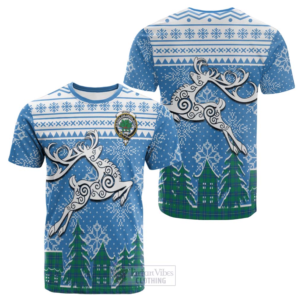 Tartan Vibes Clothing Irvine Clan Christmas Cotton T-shirt Celtic Reindeer Style