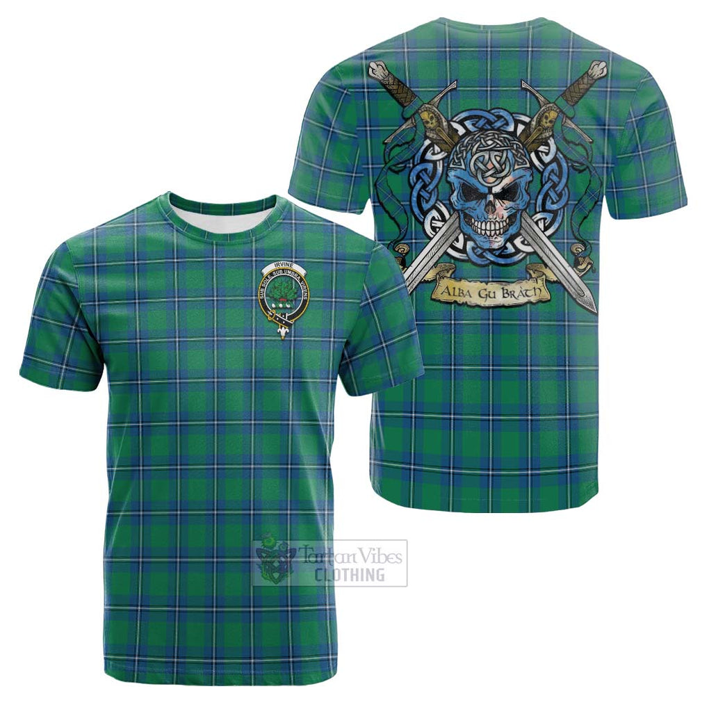 Tartan Vibes Clothing Irvine Tartan Cotton T-shirt with Family Crest Celtic Skull Style