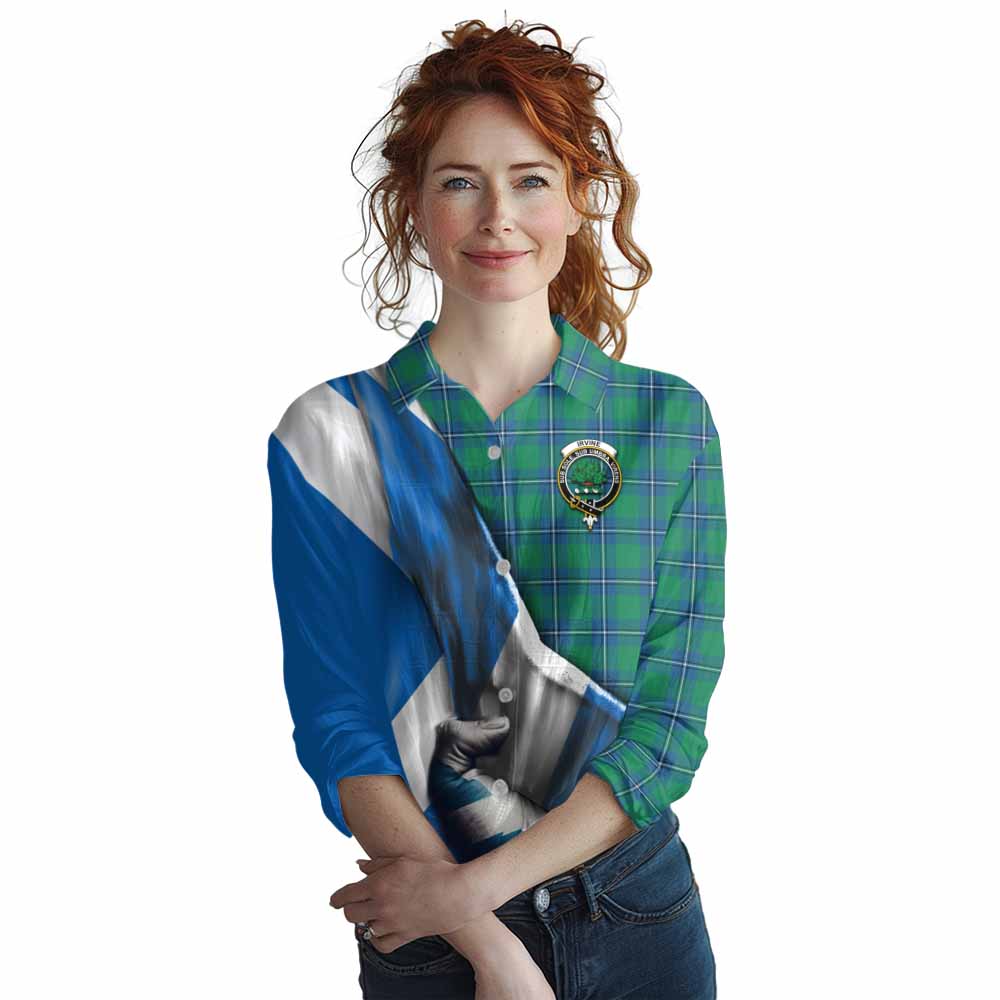 Tartan Vibes Clothing Irvine Tartan Women's Casual Shirt with Family Crest Scotland Patriotic Style