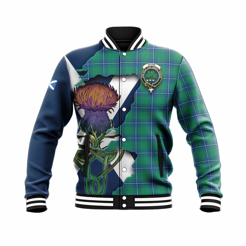Irvine Tartan Family Crest Baseball Jacket Scottish Thistle Celtic Inspired Unisex - Tartan Vibes Clothing