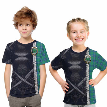 Irvine Tartan Kid T-Shirt with Family Crest Cross Sword Thistle Celtic Vibes