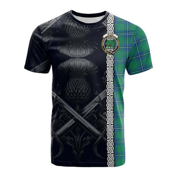 Irvine Tartan Cotton T-shirt with Family Crest Cross Sword Thistle Celtic Vibes