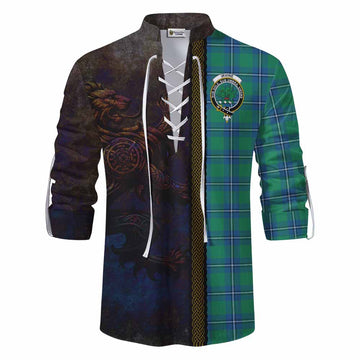 Irvine Tartan Family Crest Ghillie Kilt Shirt Alba Gu Brath Be Brave Lion Ancient Style Men - Tartan Vibes Clothing
