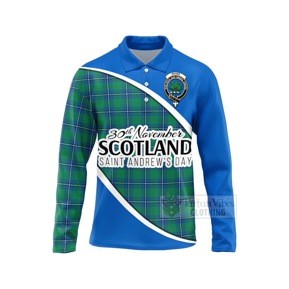 Tartan Vibes Clothing Irvine Family Crest Tartan Long Sleeve Polo Shirt Celebrate Saint Andrew's Day in Style