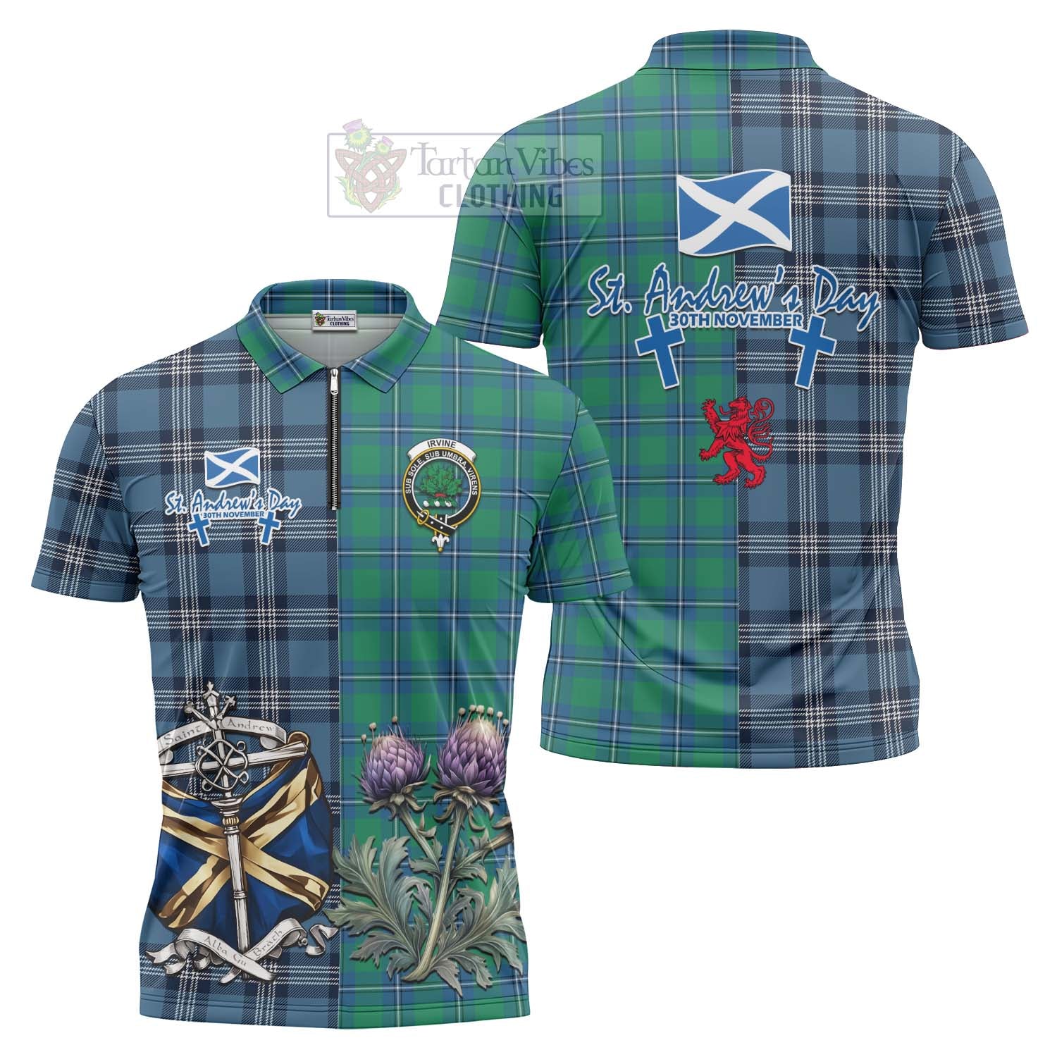 Tartan Vibes Clothing Irvine Tartan Zipper Polo Shirt Happy St. Andrew's Day Half Tartan Style