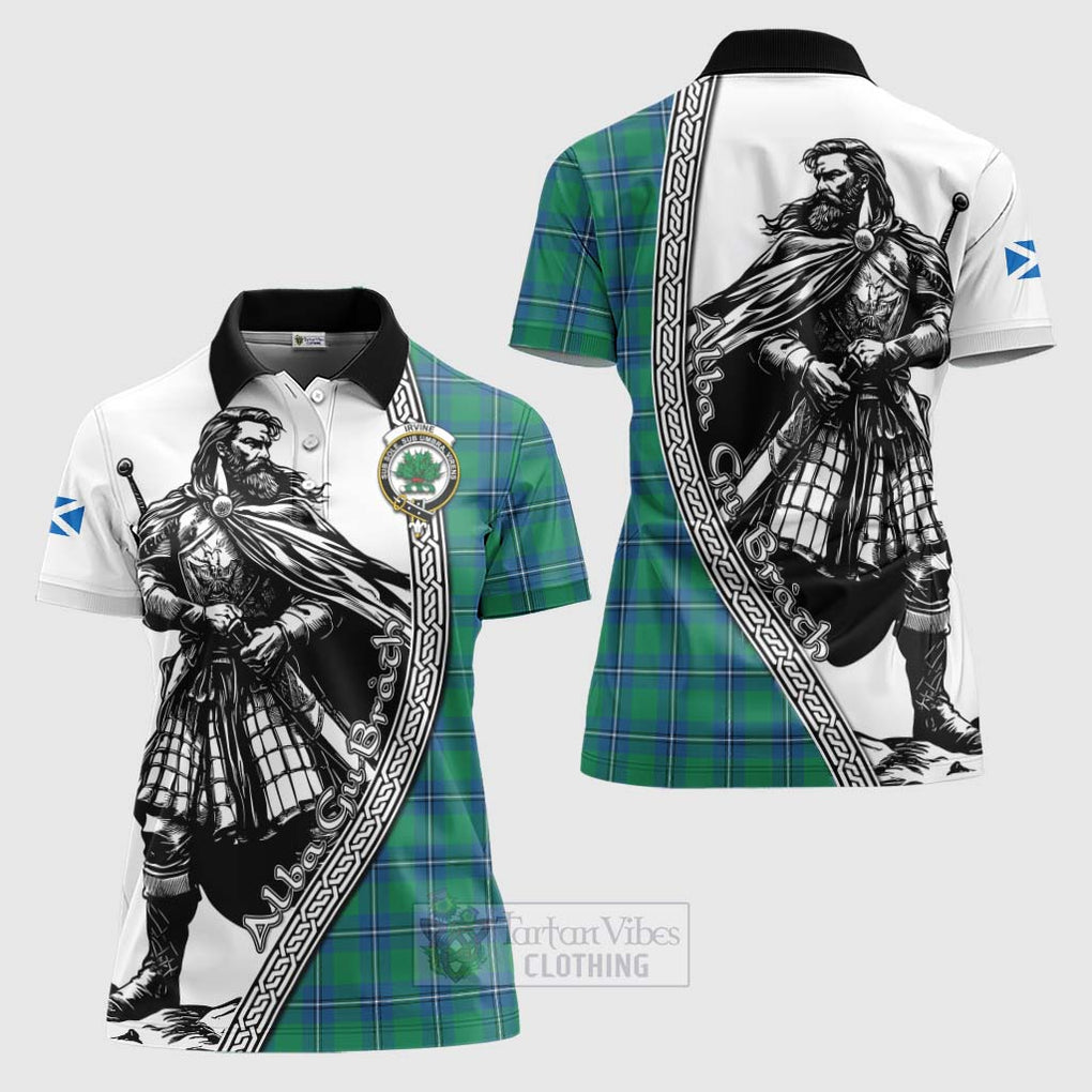 Tartan Vibes Clothing Irvine Tartan Clan Crest Women's Polo Shirt with Highlander Warrior Celtic Style