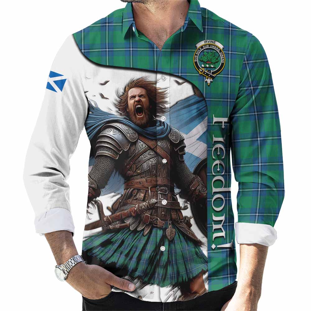 Tartan Vibes Clothing Irvine Crest Tartan Long Sleeve Button Shirt Inspired by the Freedom of Scottish Warrior