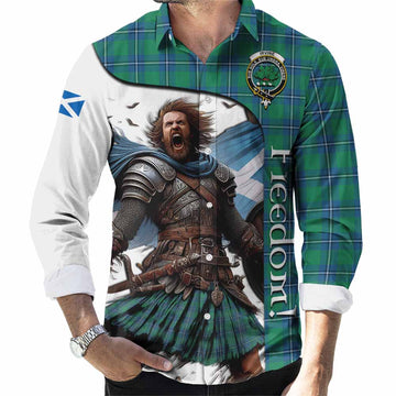 Irvine Crest Tartan Long Sleeve Button Shirt Inspired by the Freedom of Scottish Warrior