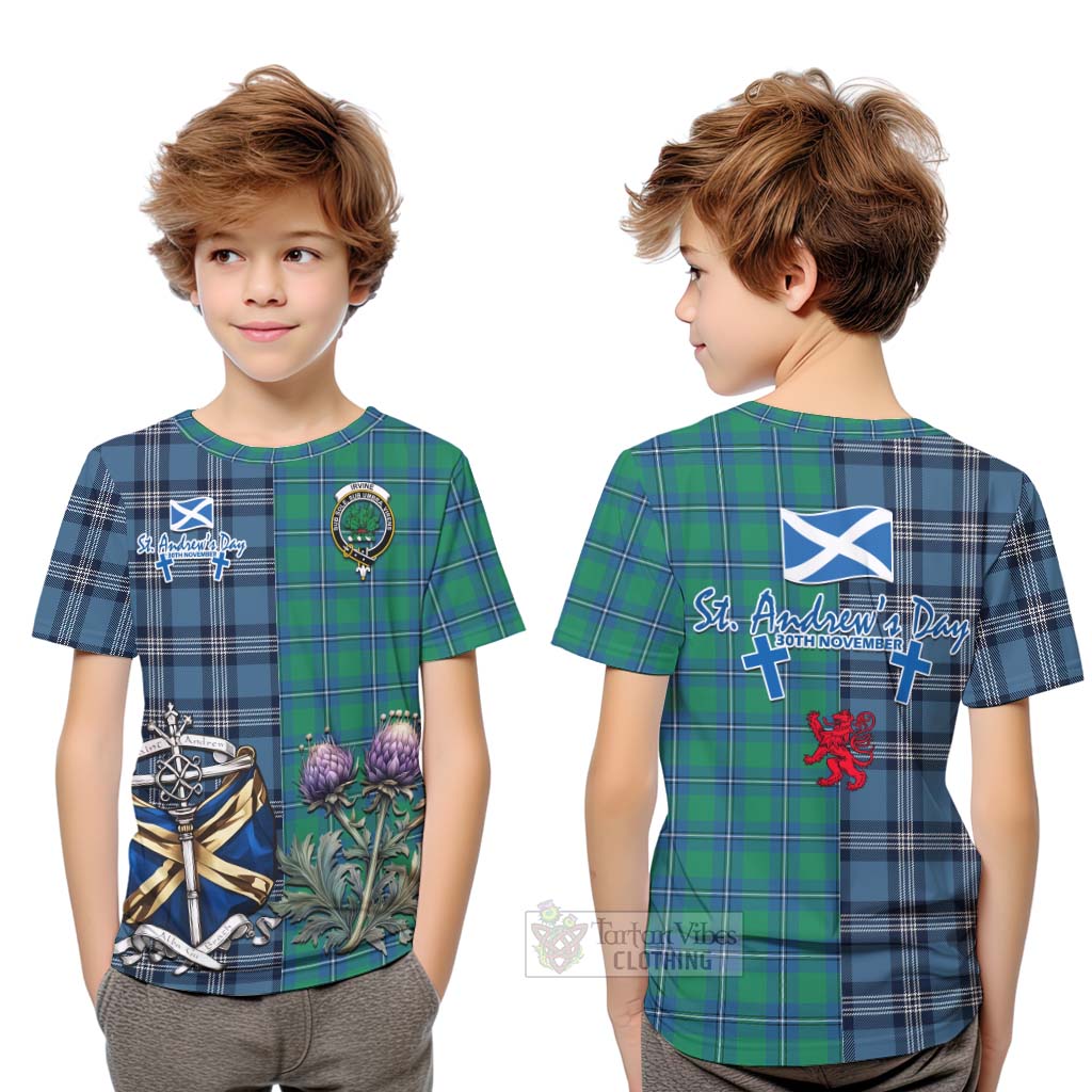 Tartan Vibes Clothing Irvine Tartan Kid T-Shirt Happy St. Andrew's Day Half Tartan Style