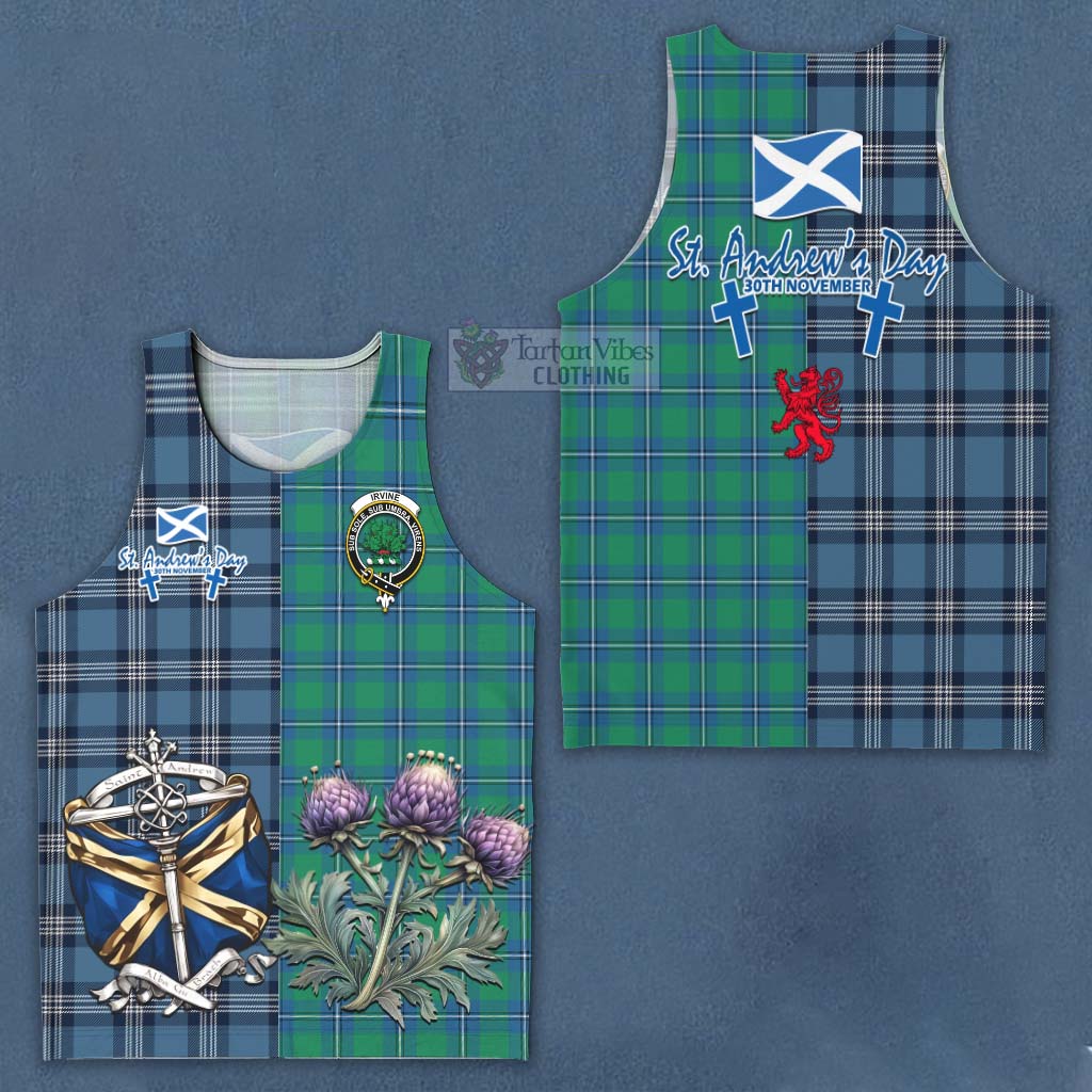 Tartan Vibes Clothing Irvine Tartan Men's Tank Top Happy St. Andrew's Day Half Tartan Style