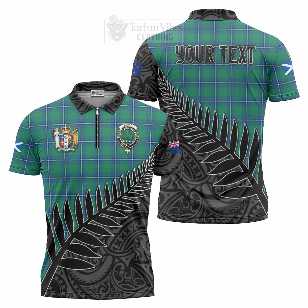 Tartan Vibes Clothing Irvine Crest Tartan Zipper Polo Shirt with New Zealand Silver Fern Half Style