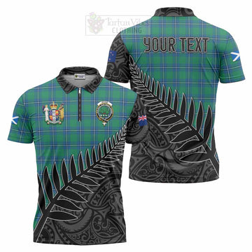 Irvine Crest Tartan Zipper Polo Shirt with New Zealand Silver Fern Half Style