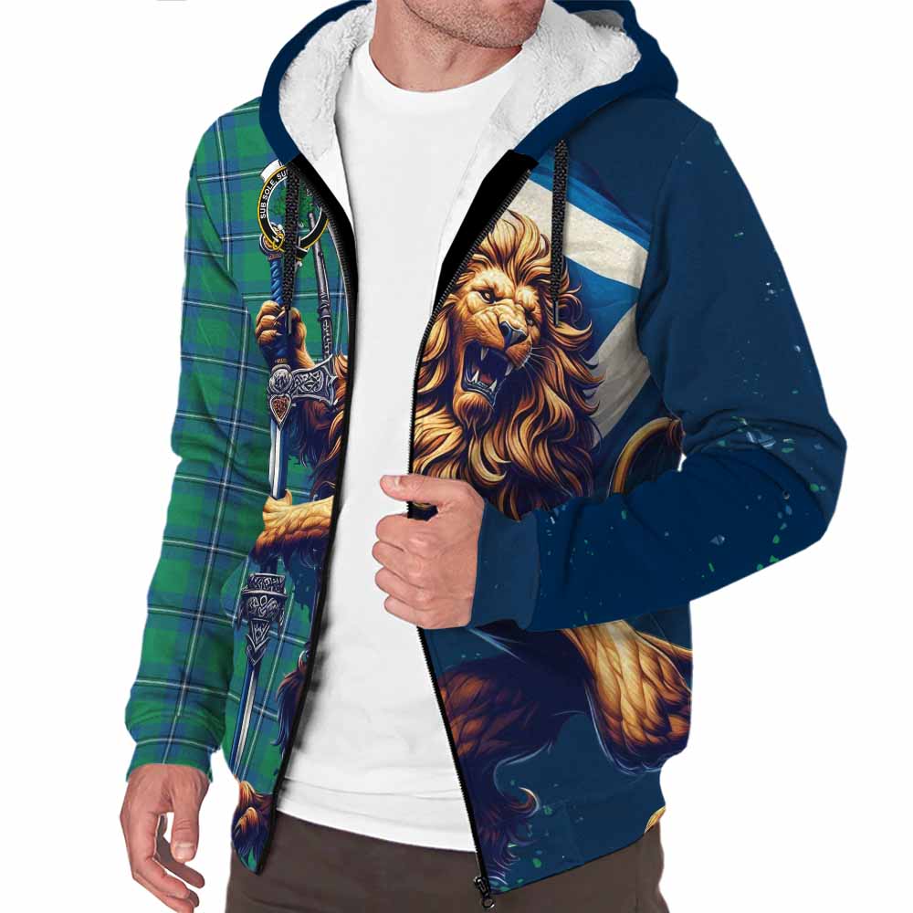 Tartan Vibes Clothing Irvine Tartan Family Crest Sherpa Hoodie with Scottish Majestic Lion