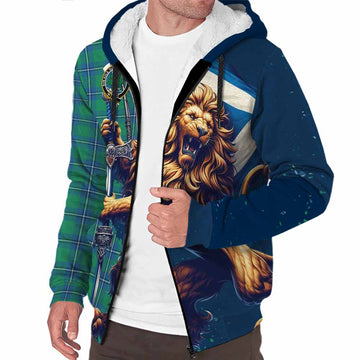 Irvine Tartan Family Crest Sherpa Hoodie with Scottish Majestic Lion