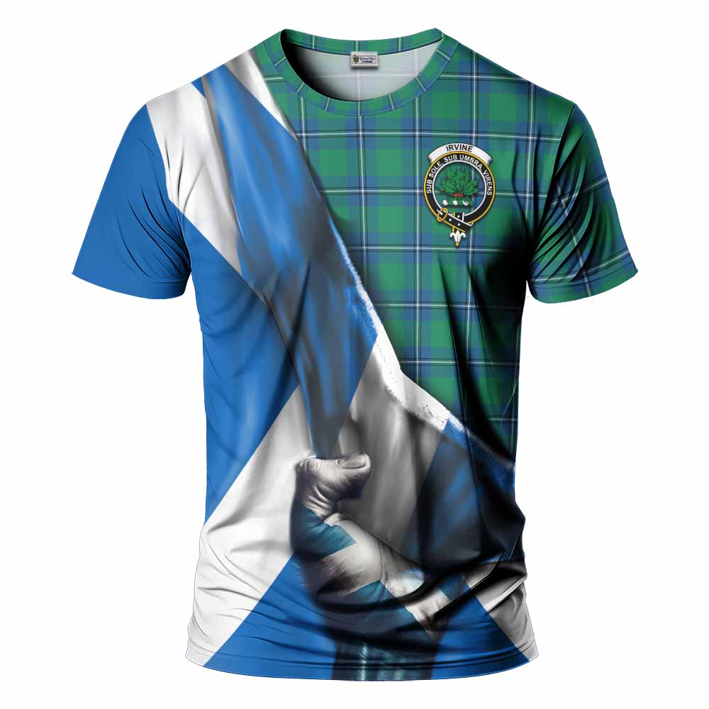 Tartan Vibes Clothing Irvine Tartan T-Shirt with Family Crest Scotland Patriotic Style