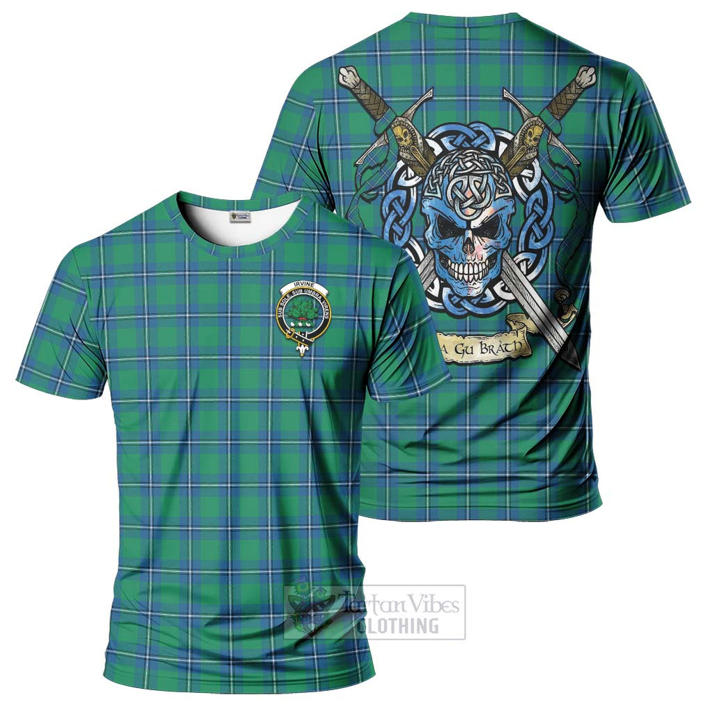 Tartan Vibes Clothing Irvine Tartan T-Shirt with Family Crest Celtic Skull Style