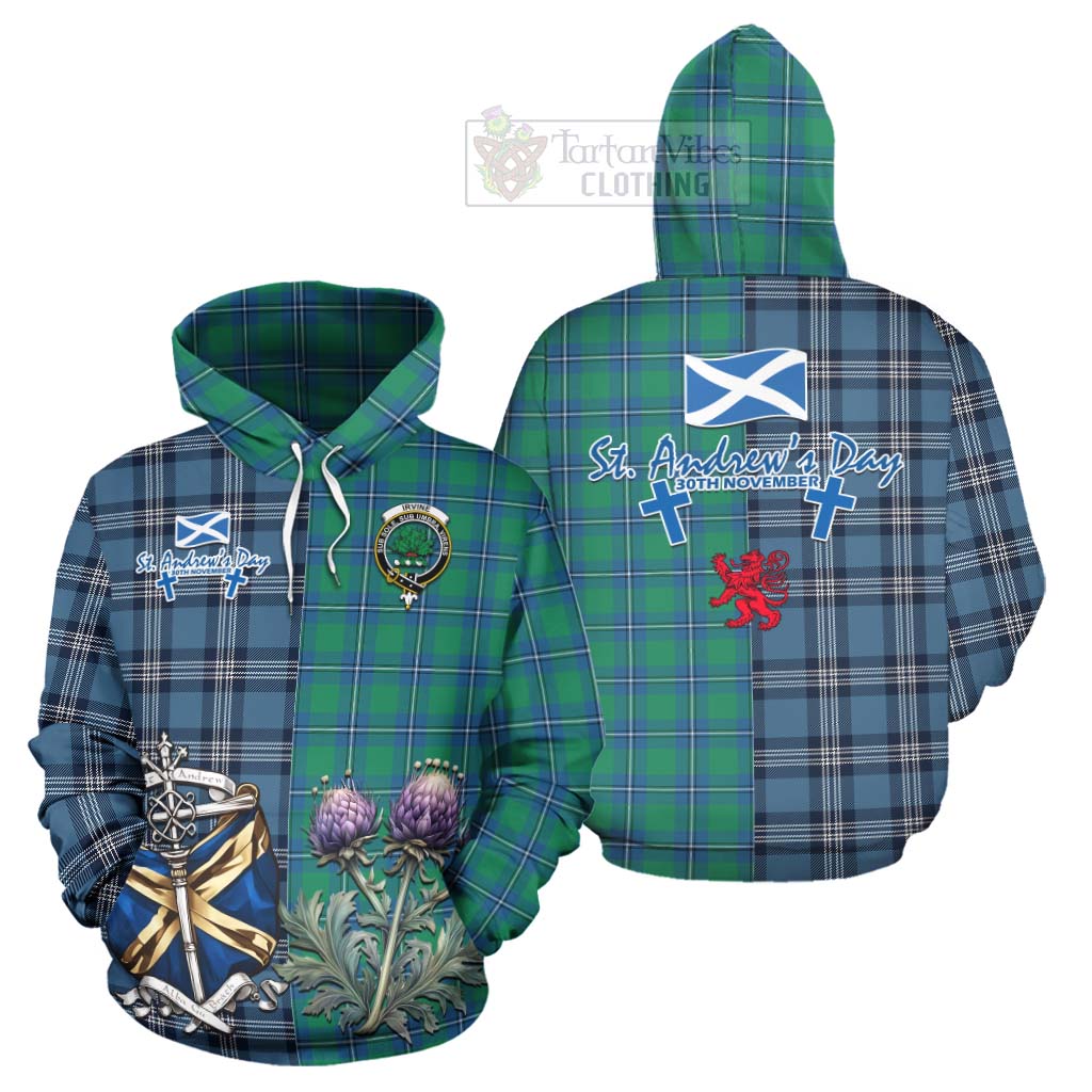 Tartan Vibes Clothing Irvine Tartan Hoodie Happy St. Andrew's Day Half Tartan Style