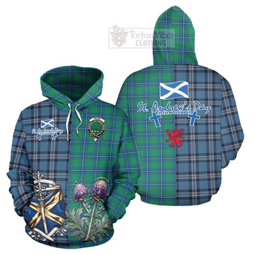 Irvine Tartan Hoodie Happy St. Andrew's Day Half Tartan Style