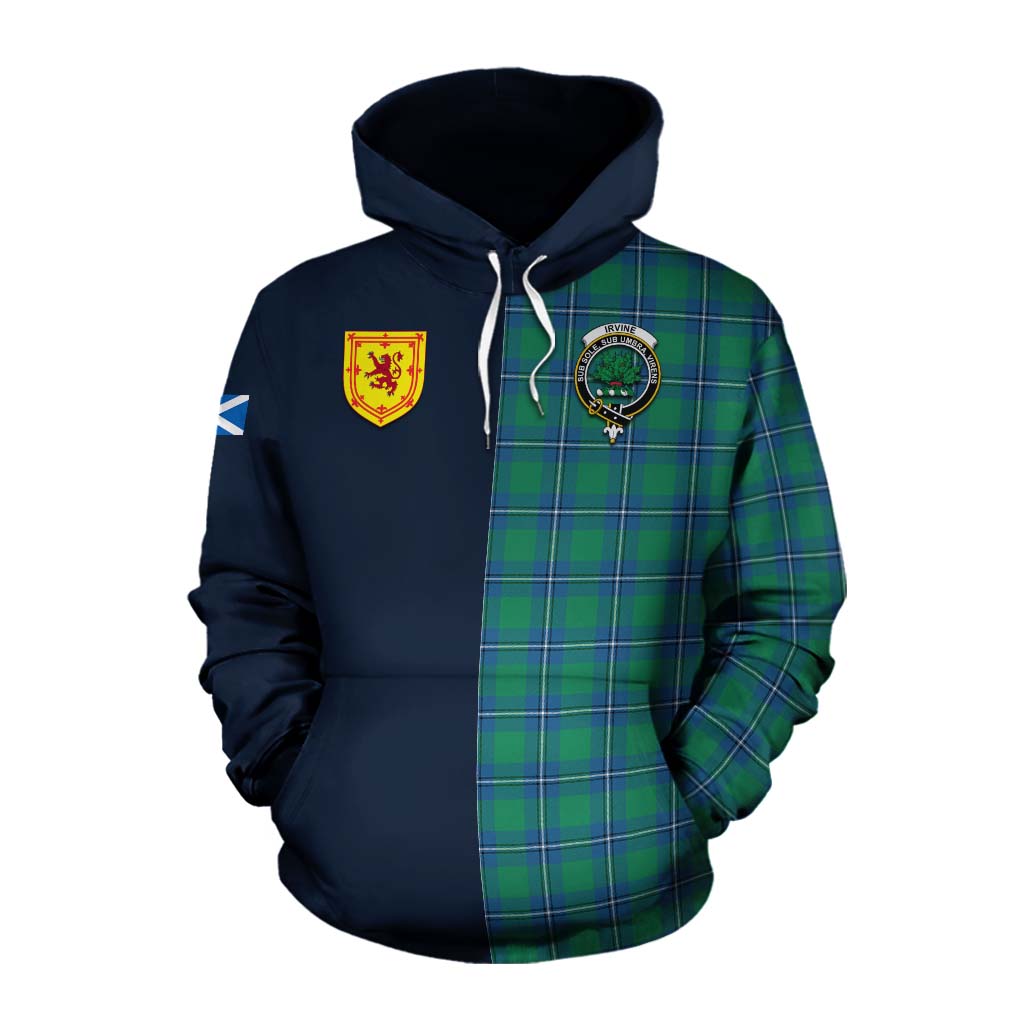 Tartan Vibes Clothing Irvine Tartan Cotton Hoodie Alba with Scottish Lion Royal Arm Half Style