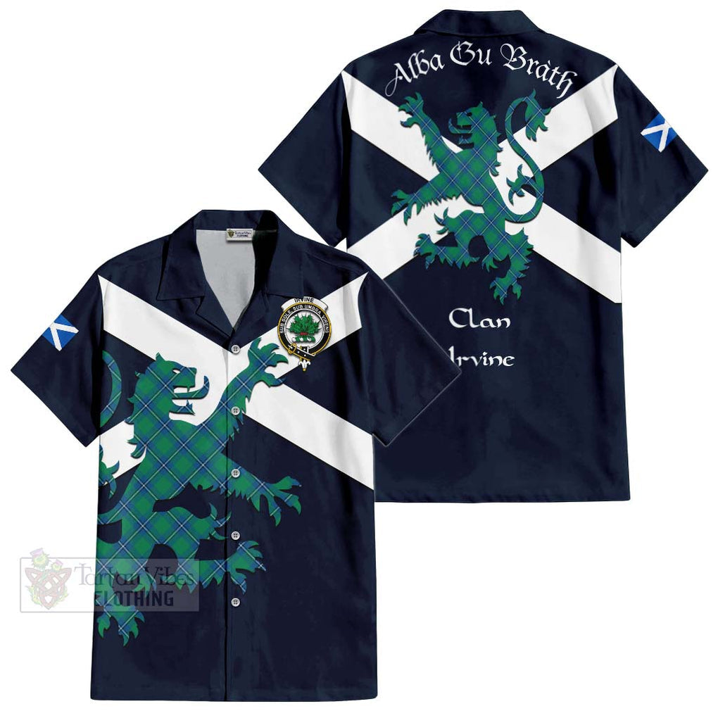 Tartan Vibes Clothing Irvine Tartan Lion Rampant Short Sleeve Button Shirt – Proudly Display Your Heritage with Alba Gu Brath and Clan Name