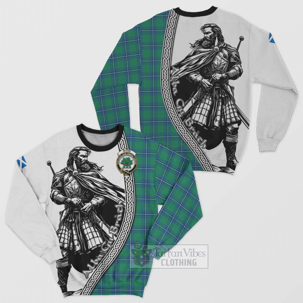 Tartan Vibes Clothing Irvine Tartan Clan Crest Sweatshirt with Highlander Warrior Celtic Style