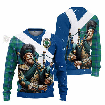 Irvine Tartan Knitted Sweater with Family Crest Scottish Bagpiper Vibes