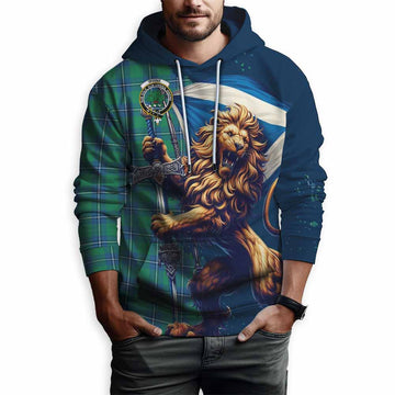 Irvine Tartan Family Crest Hoodie with Scottish Majestic Lion