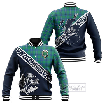 Irvine Tartan Baseball Jacket Featuring Thistle and Scotland Map