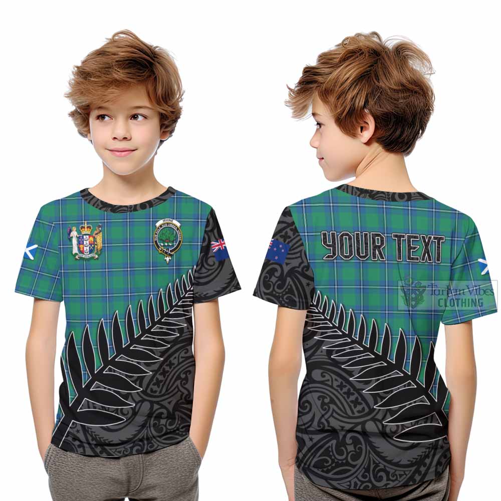 Tartan Vibes Clothing Irvine Crest Tartan Kid T-Shirt with New Zealand Silver Fern Half Style