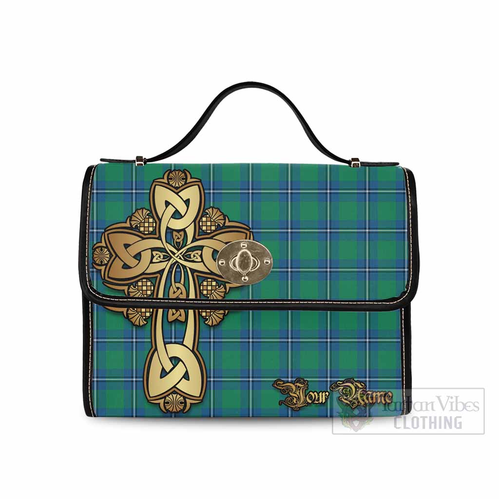 Tartan Vibes Clothing Irvine Tartan Waterproof Canvas Bag Golden Thistle Celtic Cross Style