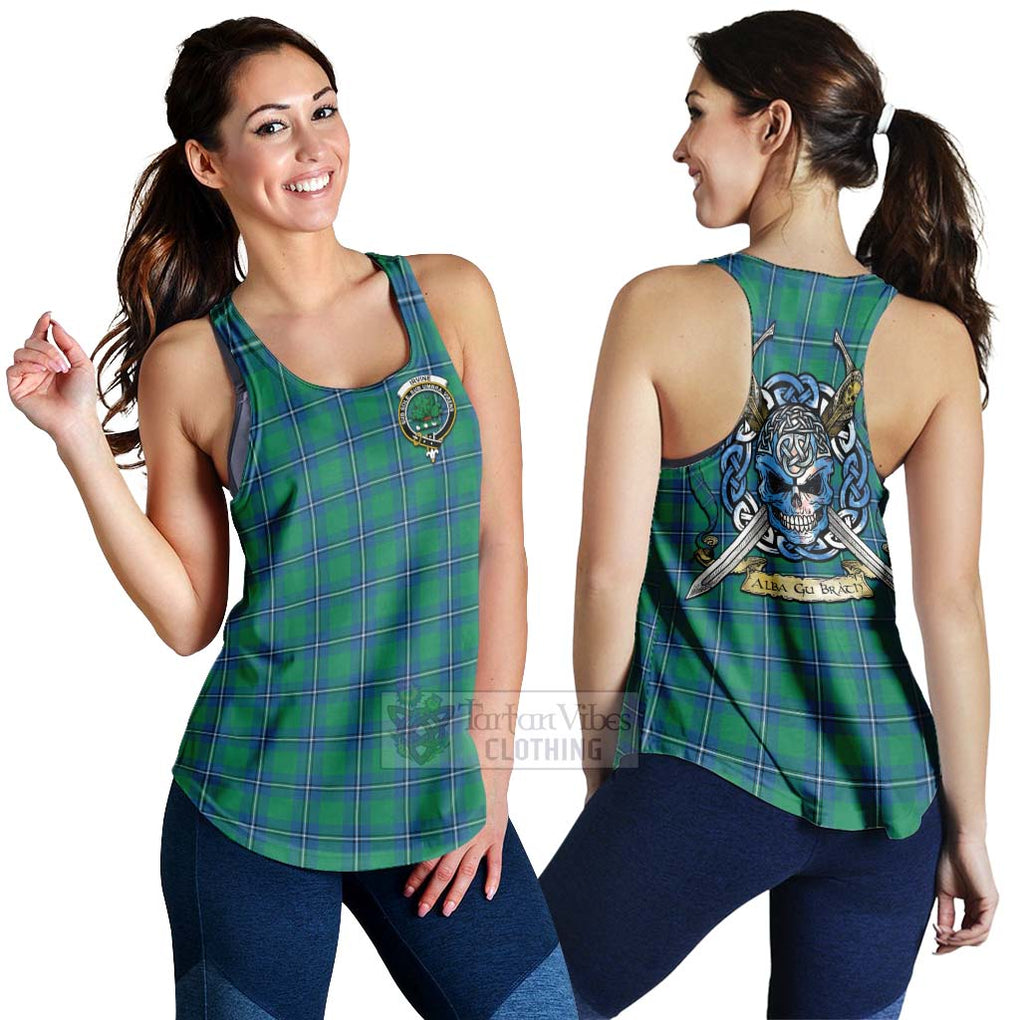 Tartan Vibes Clothing Irvine Tartan Women's Racerback Tanks with Family Crest Celtic Skull Style