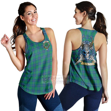 Irvine Tartan Women's Racerback Tanks with Family Crest Celtic Skull Style