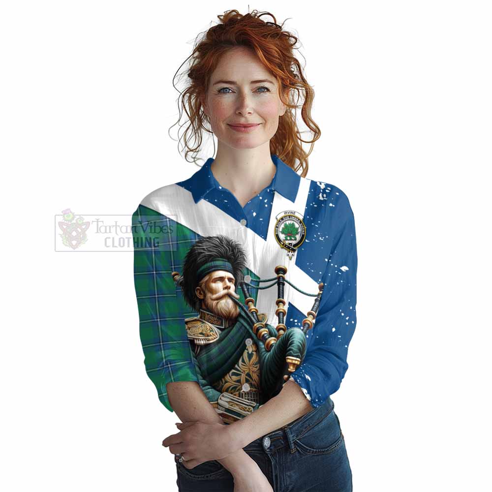 Tartan Vibes Clothing Irvine Tartan Women's Casual Shirt with Family Crest Scottish Bagpiper Vibes