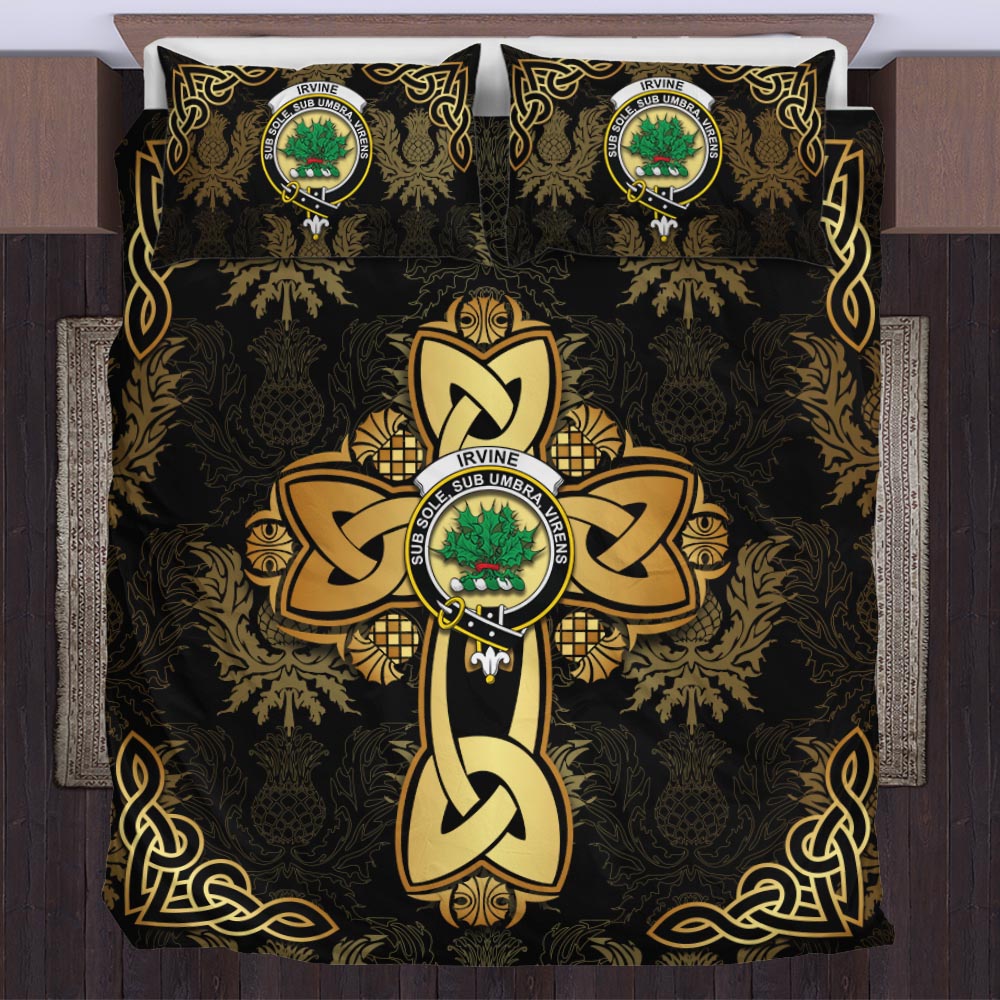 Irvine Clan Bedding Sets Gold Thistle Celtic Style US Bedding Set - Tartanvibesclothing