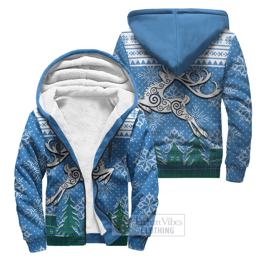 Tartan Vibes Clothing Irvine Clan Christmas Sherpa Hoodie Celtic Reindeer Style