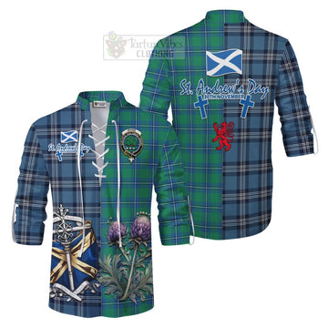 Irvine Tartan Ghillie Kilt Shirt Happy St. Andrew's Day Half Tartan Style