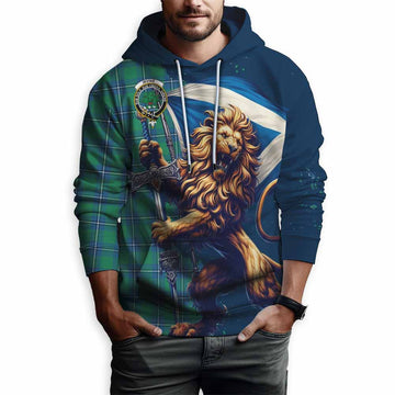 Irvine Tartan Family Crest Hoodie with Scottish Majestic Lion