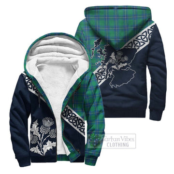 Irvine Tartan Sherpa Hoodie Featuring Thistle and Scotland Map