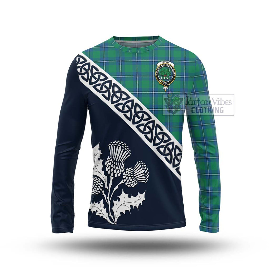 Tartan Vibes Clothing Irvine Tartan Long Sleeve T-Shirt Featuring Thistle and Scotland Map