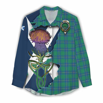 Irvine Tartan Family Crest Women's Casual Shirt Scottish Thistle Celtic Inspired Female - Tartan Vibes Clothing