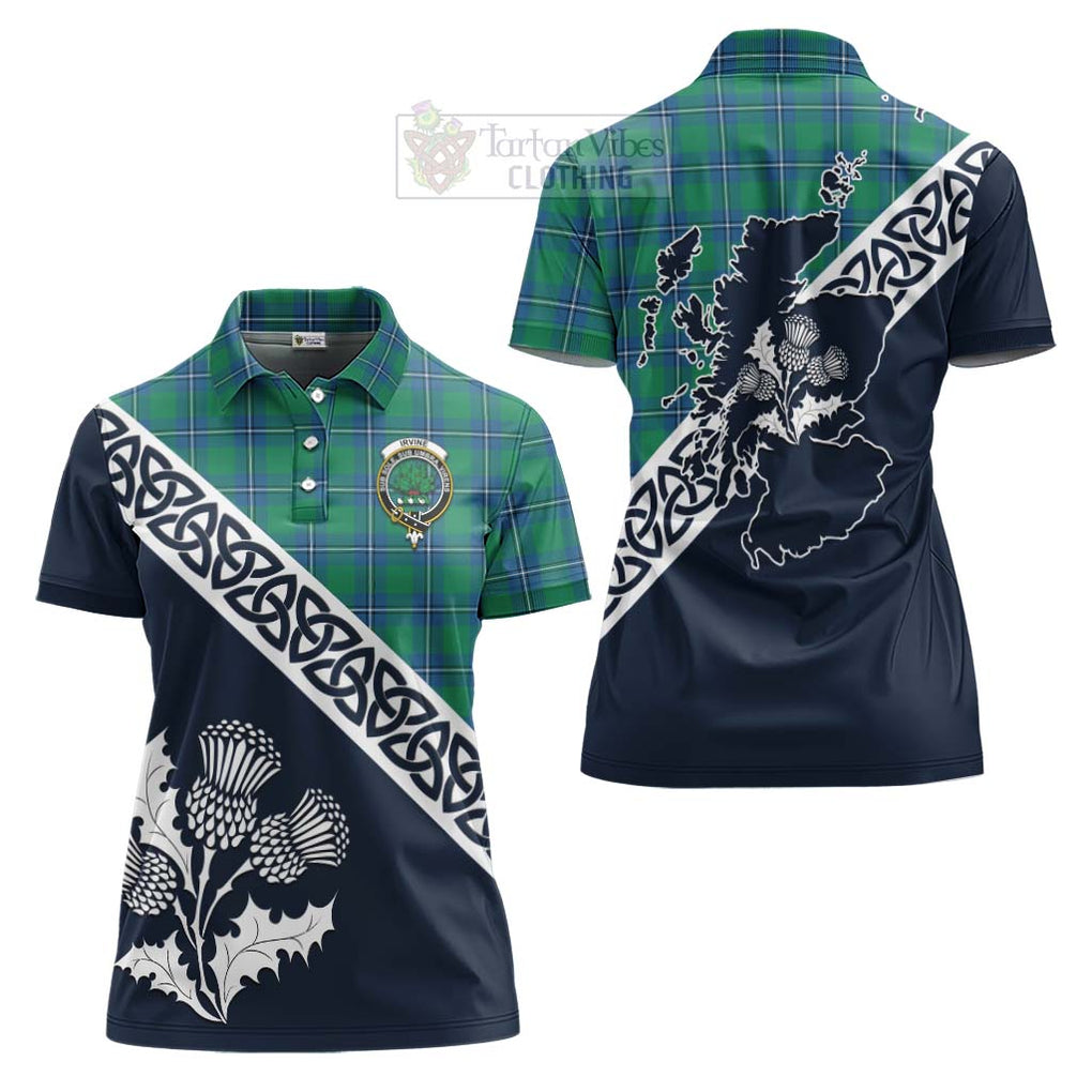 Tartan Vibes Clothing Irvine Tartan Women's Polo Shirt Featuring Thistle and Scotland Map